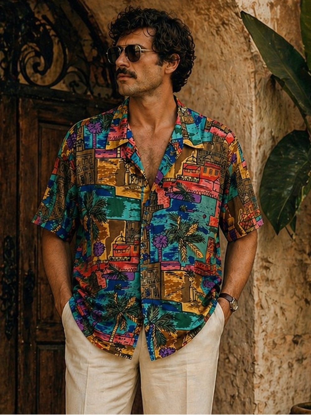 Vintage 100% Silk Club Men's Multicolor Tropical Print Vacation Shirt